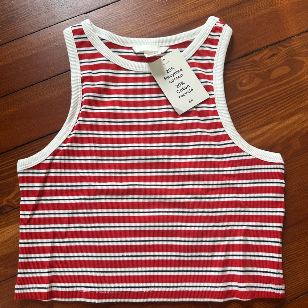 H&M Red and White Striped Crop Top